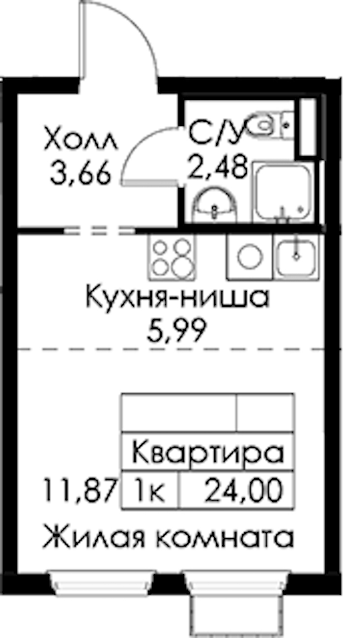 Квартира студия 24 м², 8/15 эт., ЖК «Янинский лес»